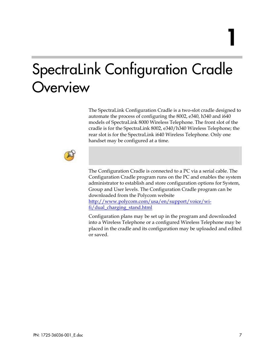 Spectralink configuration cradle overview | Polycom SpectraLink 1725-36036-001_E User Manual | Page 7 / 29