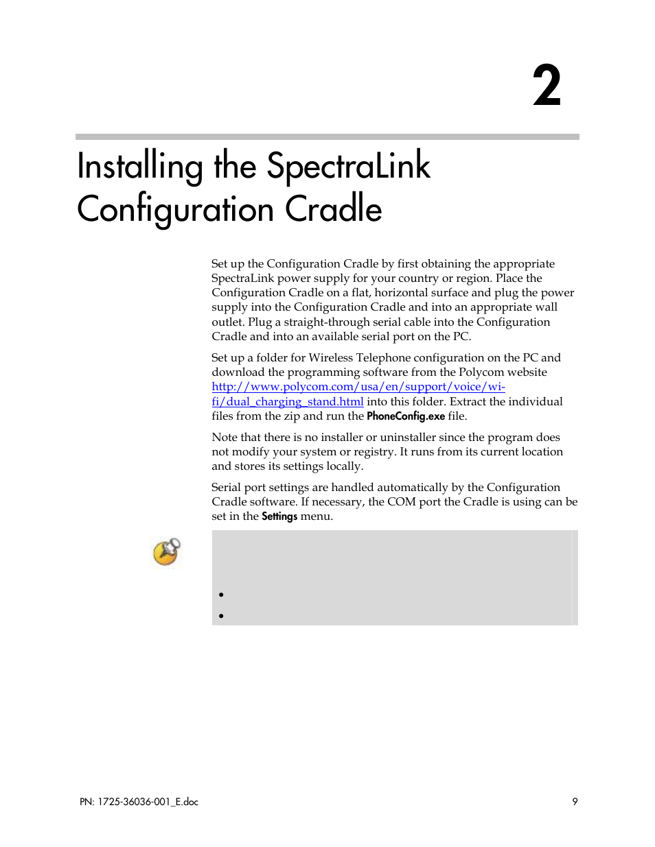 Installing the spectralink configuration cradle | Polycom SpectraLink 1725-36036-001_E User Manual | Page 9 / 29