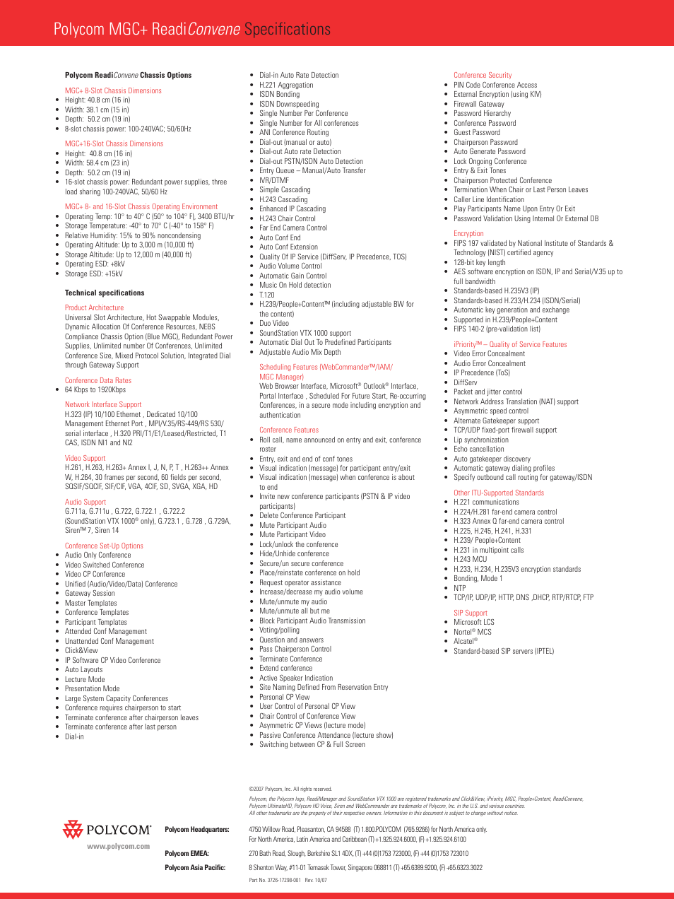 Polycom mgc+ readi convene specifications | Polycom ReadiConvene 3726-17298-001 User Manual | Page 2 / 2