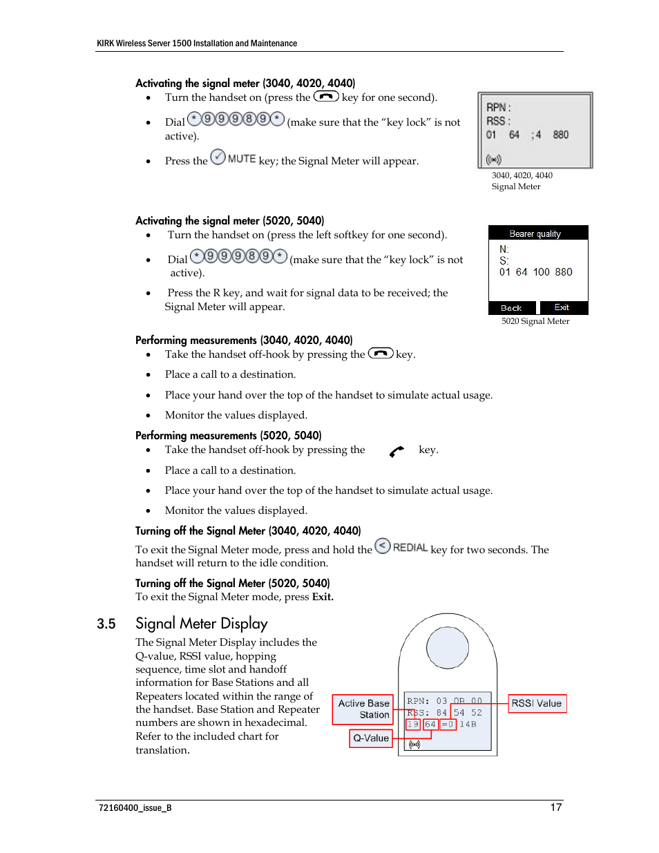 Signal meter display, 5 signal meter display | Polycom KIRK KWS1500 User Manual | Page 17 / 48