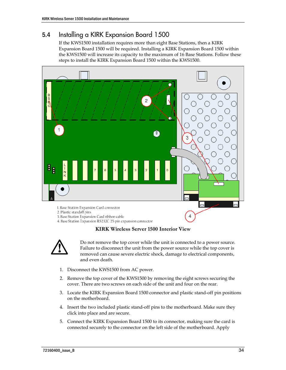 Installing a kirk expansion board 1500 | Polycom KIRK KWS1500 User Manual | Page 34 / 48