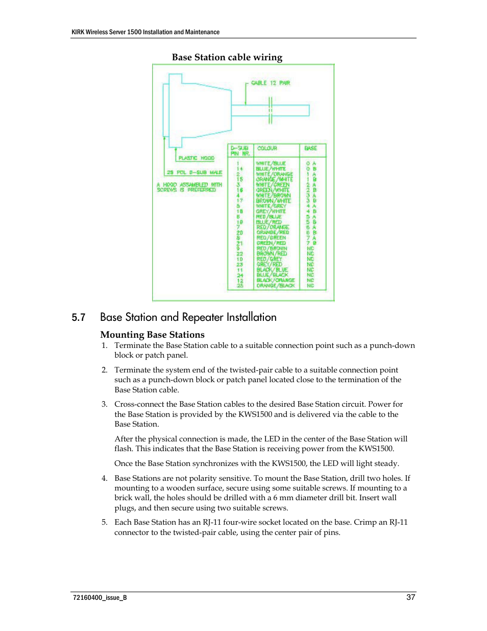 Base station and repeater installation, 7 base station and repeater installation | Polycom KIRK KWS1500 User Manual | Page 37 / 48