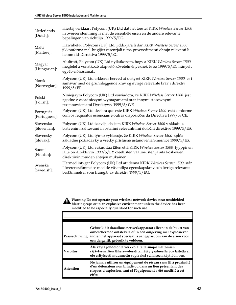 Explosive device proximity warning | Polycom KIRK KWS1500 User Manual | Page 42 / 48