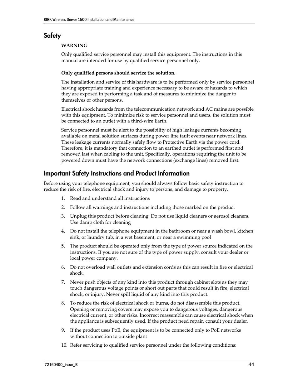 Safety | Polycom KIRK KWS1500 User Manual | Page 44 / 48