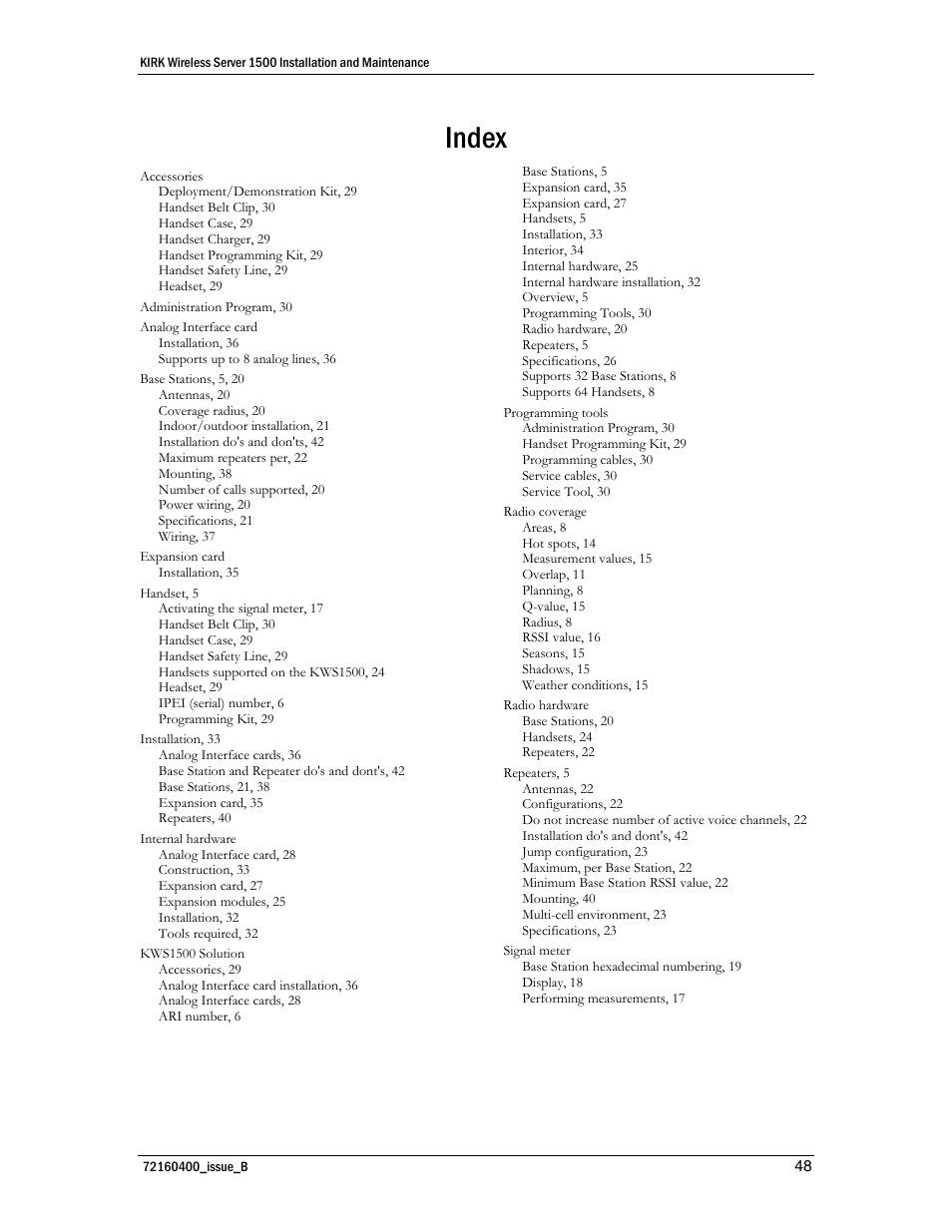 Index | Polycom KIRK KWS1500 User Manual | Page 48 / 48