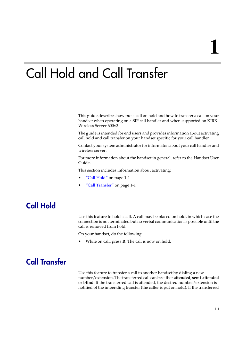 Call hold and call transfer, Call hold, Call transfer | Polycom KIRK 1416 8711 User Manual | Page 5 / 6