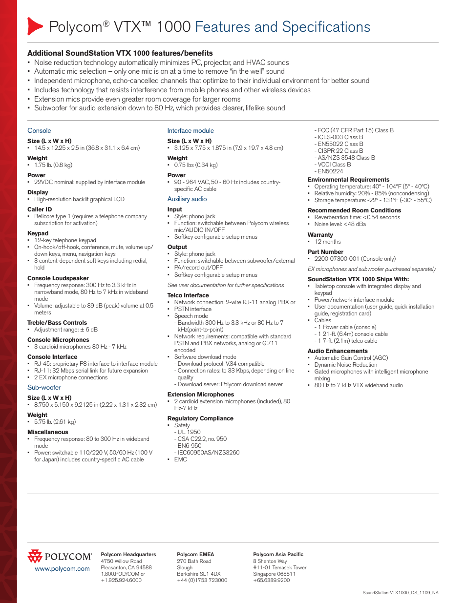 Polycom, Vtx™ 1000 features and specifications | Polycom VTXTM 1000 User Manual | Page 2 / 2