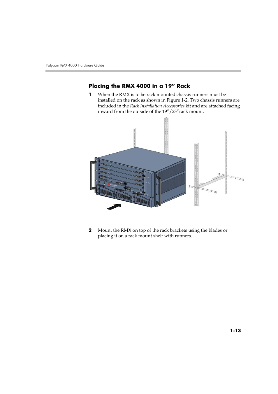 Placing the rmx 4000 in a 19” rack, Placing the rmx 4000 in a 19” rack -13 | Polycom DOC2559A User Manual | Page 19 / 65