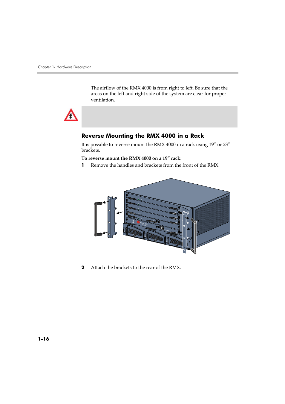 Reverse mounting the rmx 4000 in a rack, Reverse mounting the rmx 4000 in a rack -16 | Polycom DOC2559A User Manual | Page 22 / 65