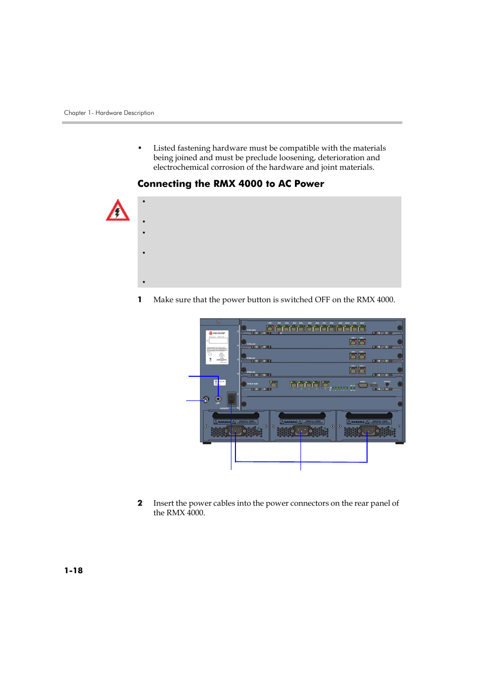 Connecting the rmx 4000 to ac power, Connecting the rmx 4000 to ac power -18 | Polycom DOC2559A User Manual | Page 24 / 65