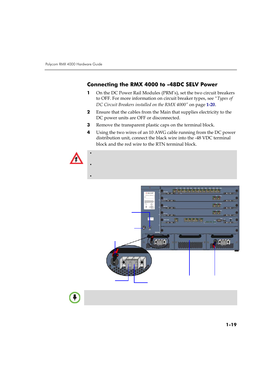 Connecting the rmx 4000 to -48dc selv power, Connecting the rmx 4000 to -48dc selv power -19 | Polycom DOC2559A User Manual | Page 25 / 65