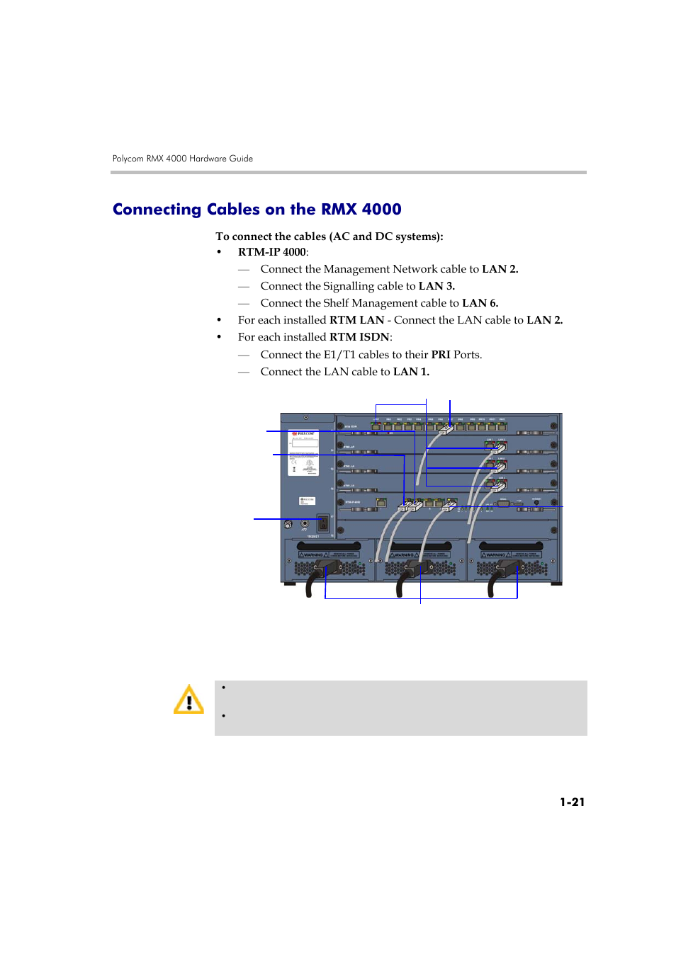 Connecting cables on the rmx 4000, Connecting cables on the rmx 4000 -21 | Polycom DOC2559A User Manual | Page 27 / 65