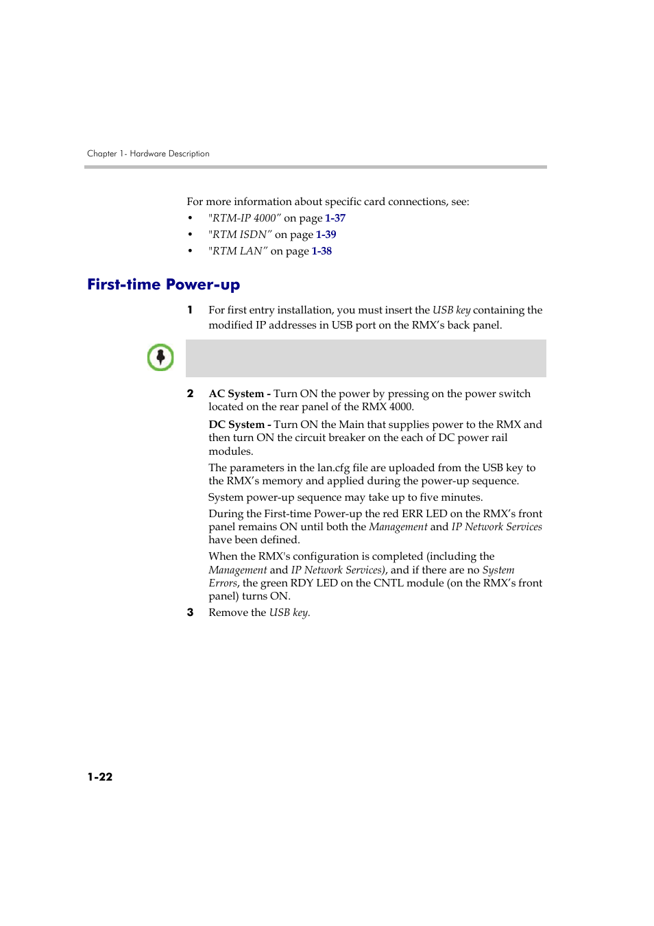 First-time power-up, First-time power-up -22 | Polycom DOC2559A User Manual | Page 28 / 65