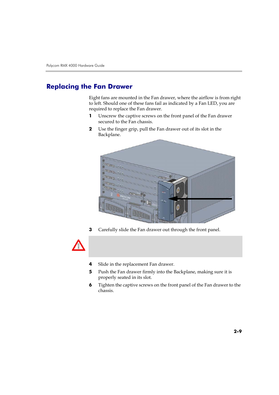 Replacing the fan drawer, Replacing the fan drawer -9 | Polycom DOC2559A User Manual | Page 55 / 65