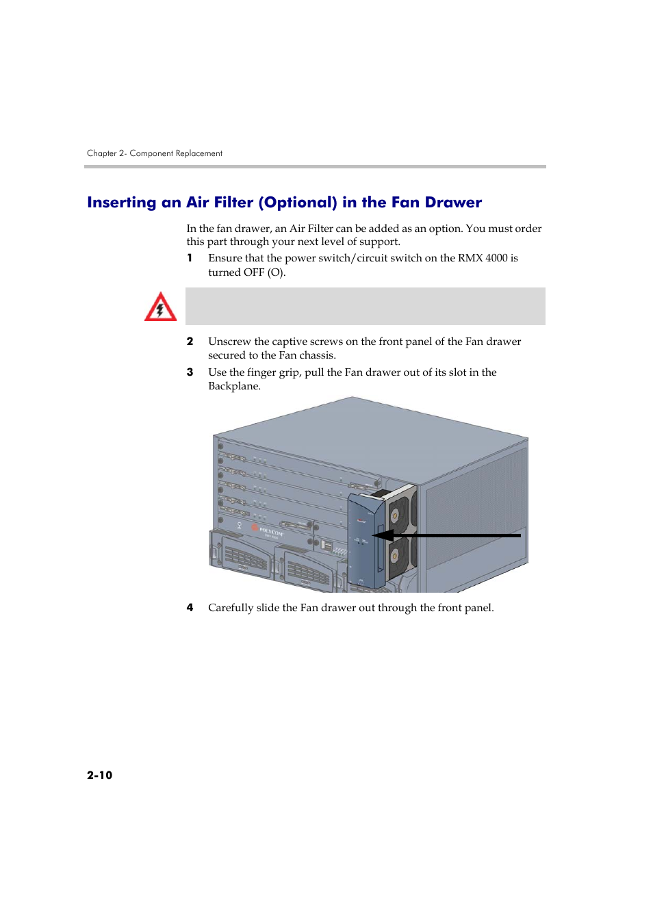 Inserting an air filter (optional) in the fan | Polycom DOC2559A User Manual | Page 56 / 65