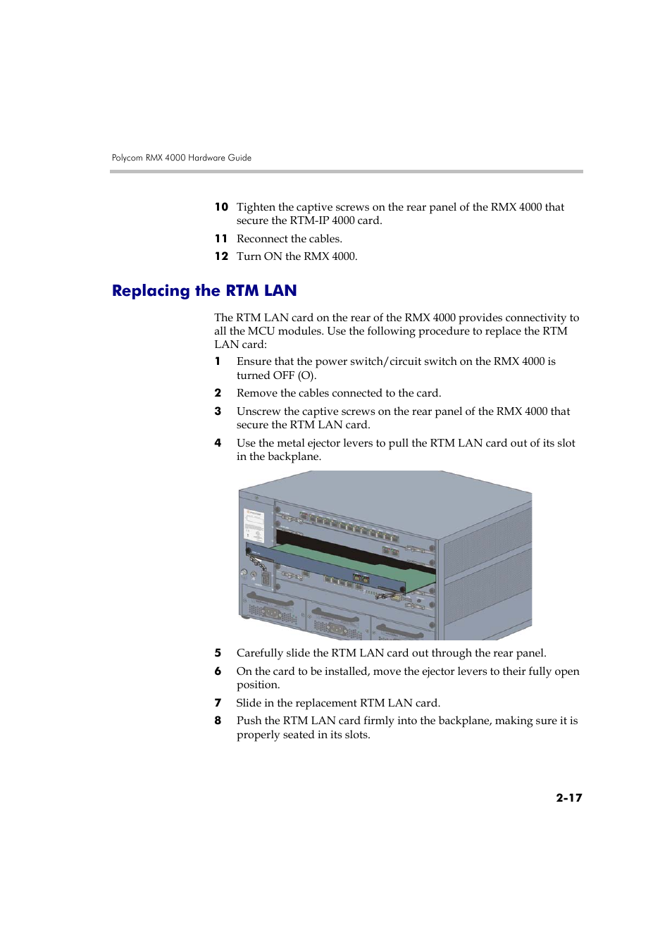 Replacing the rtm lan, Replacing the rtm lan -17 | Polycom DOC2559A User Manual | Page 63 / 65