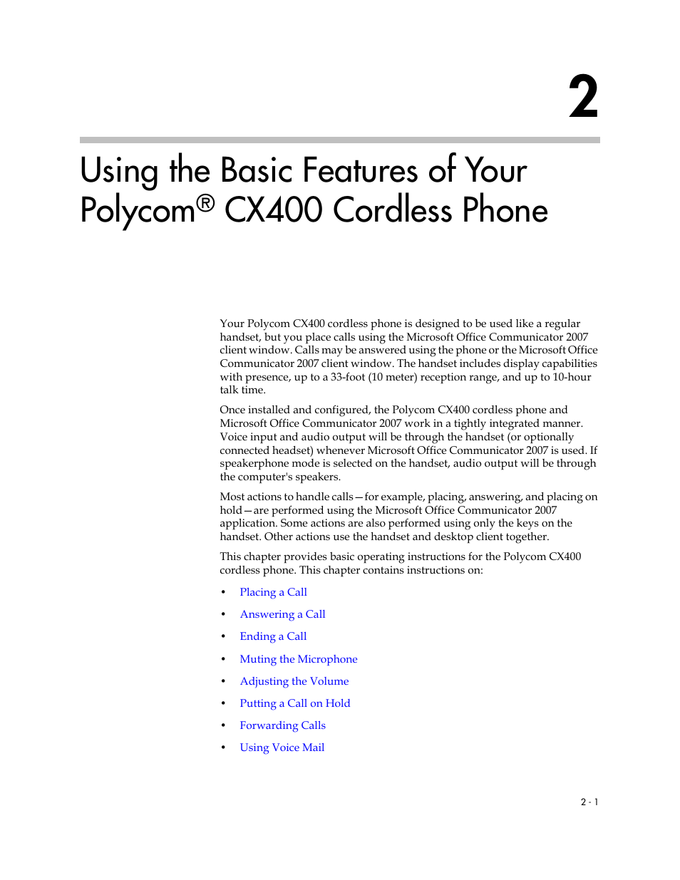 Phone –1, Using the basic features of, Your polycom® cx400 cordless phone | Using the basic features of your polycom, Cx400 cordless phone | Polycom CX400 User Manual | Page 17 / 42