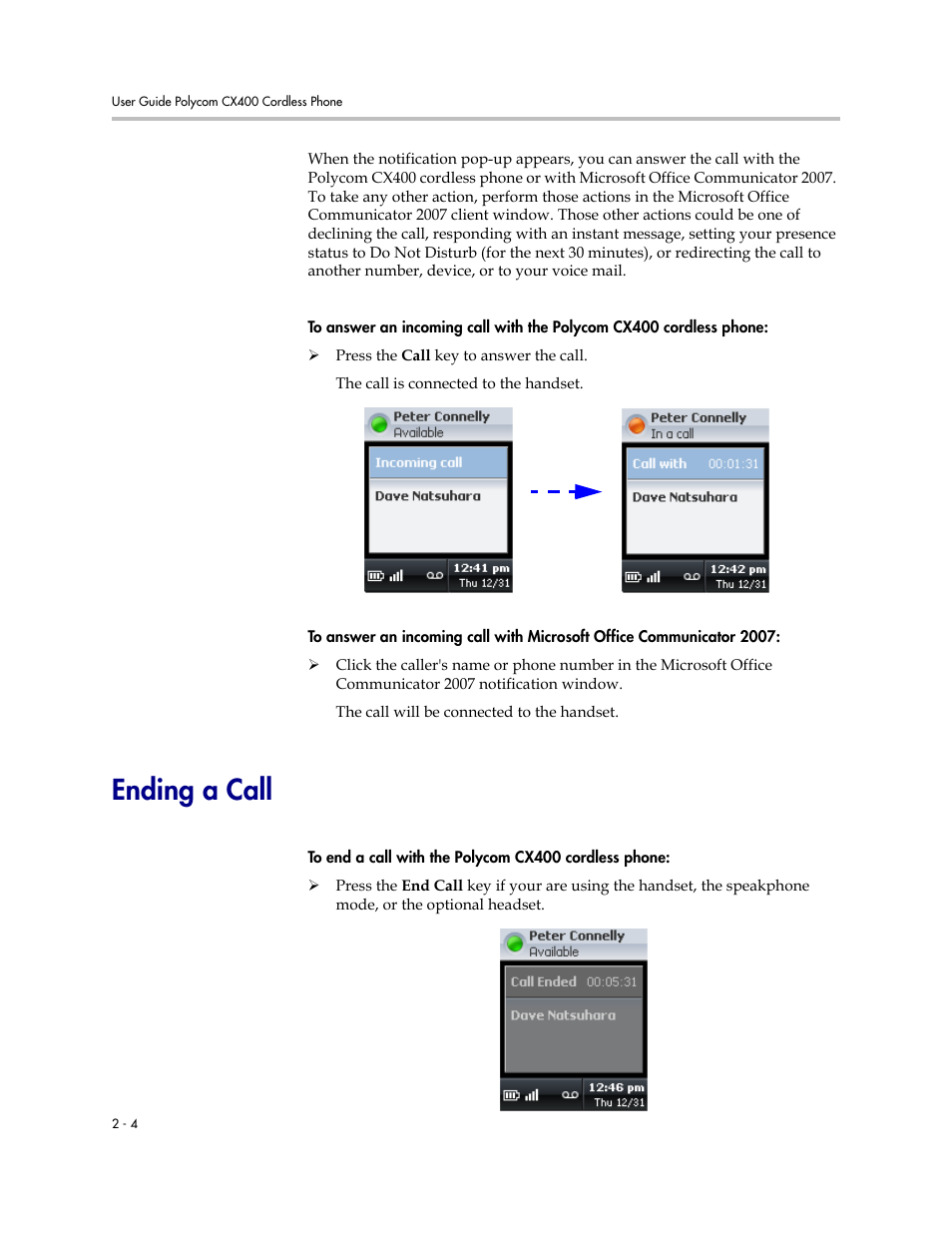 Ending a call, Ending a call –4 | Polycom CX400 User Manual | Page 20 / 42