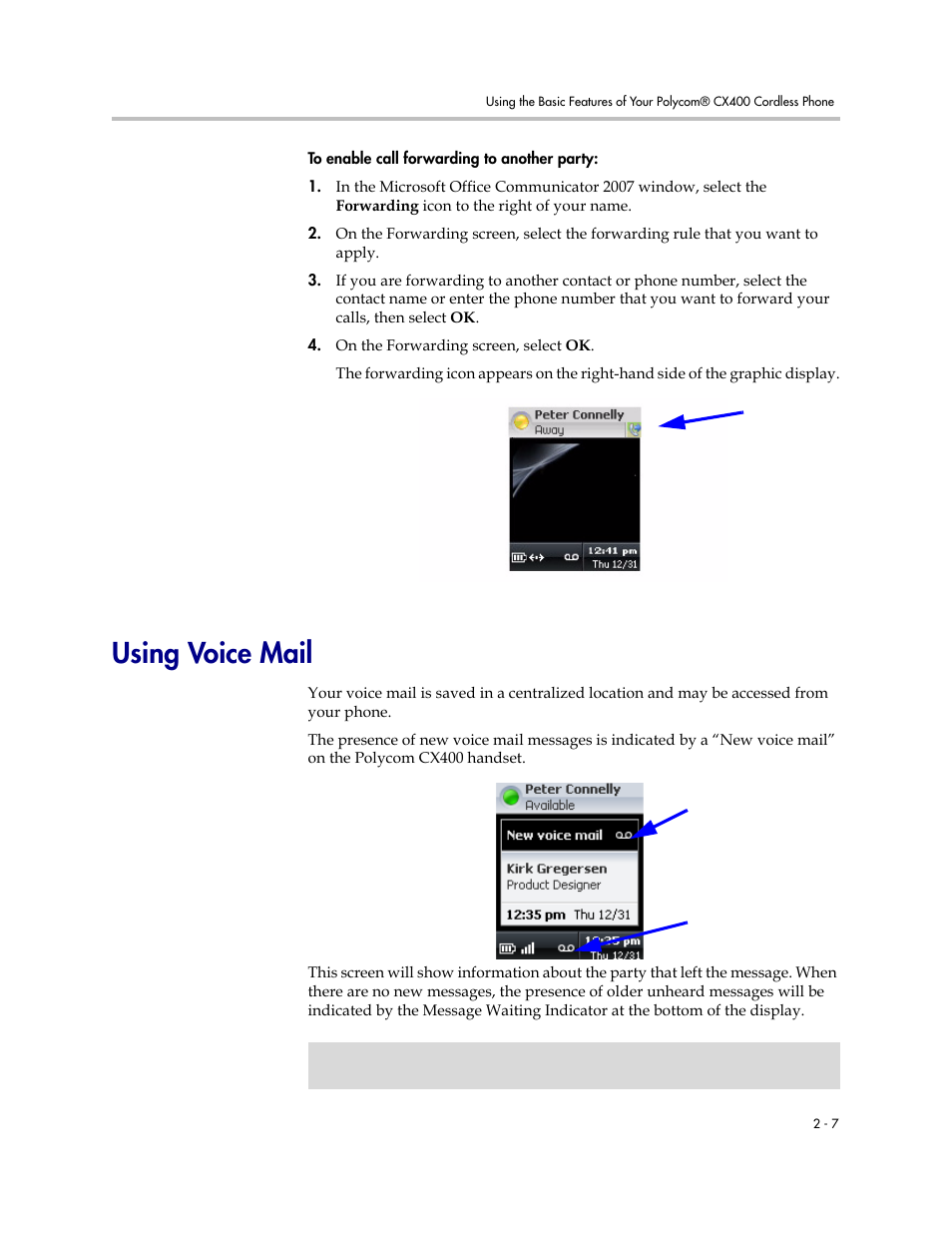 Using voice mail, Using voice mail –7 | Polycom CX400 User Manual | Page 23 / 42