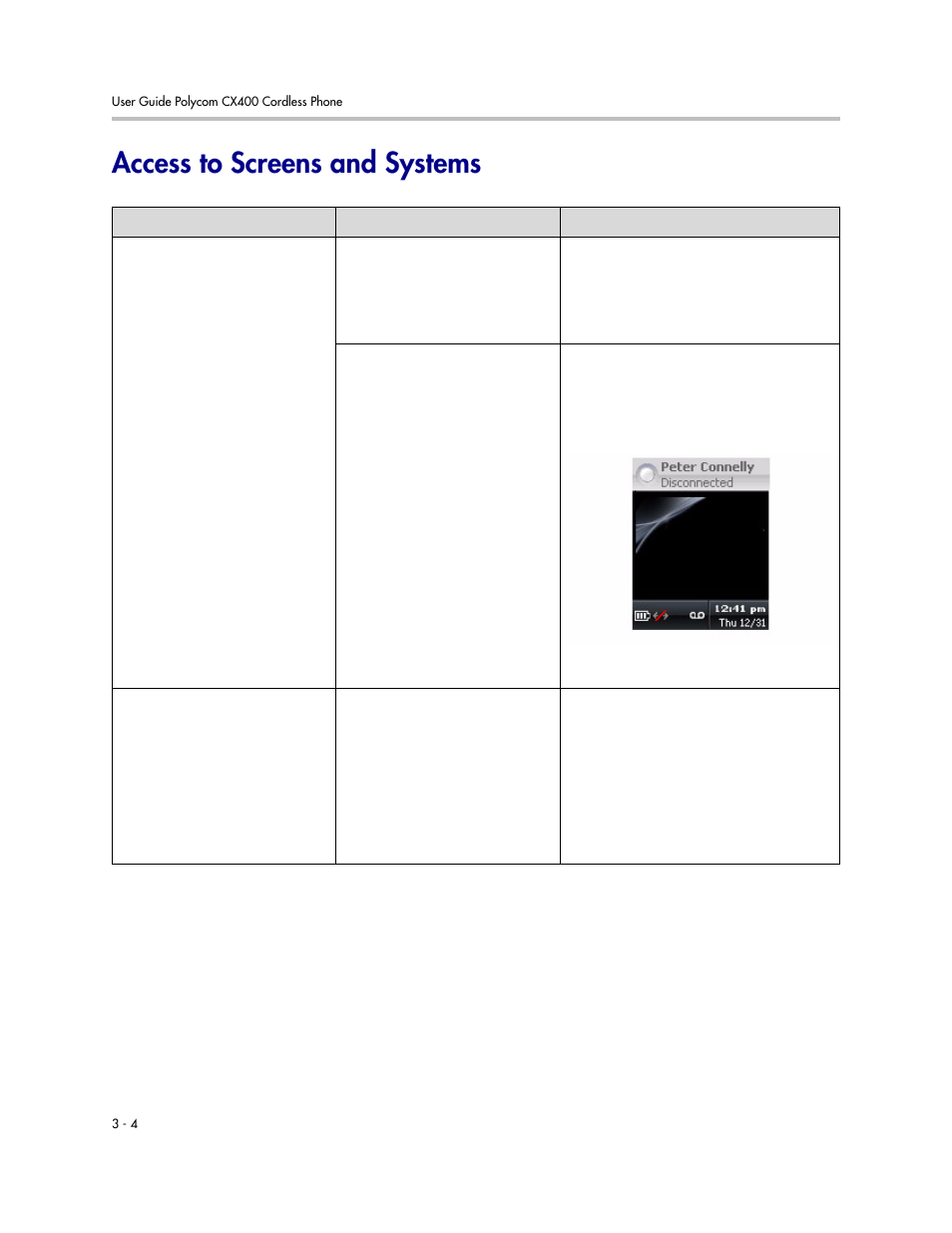 Access to screens and systems, Access to screens and systems –4 | Polycom CX400 User Manual | Page 30 / 42