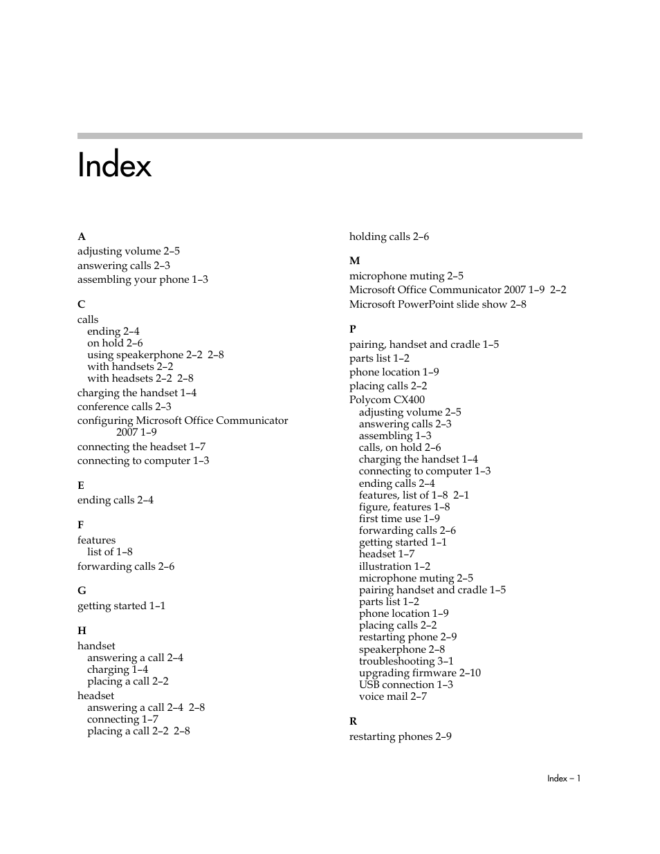 Index | Polycom CX400 User Manual | Page 41 / 42