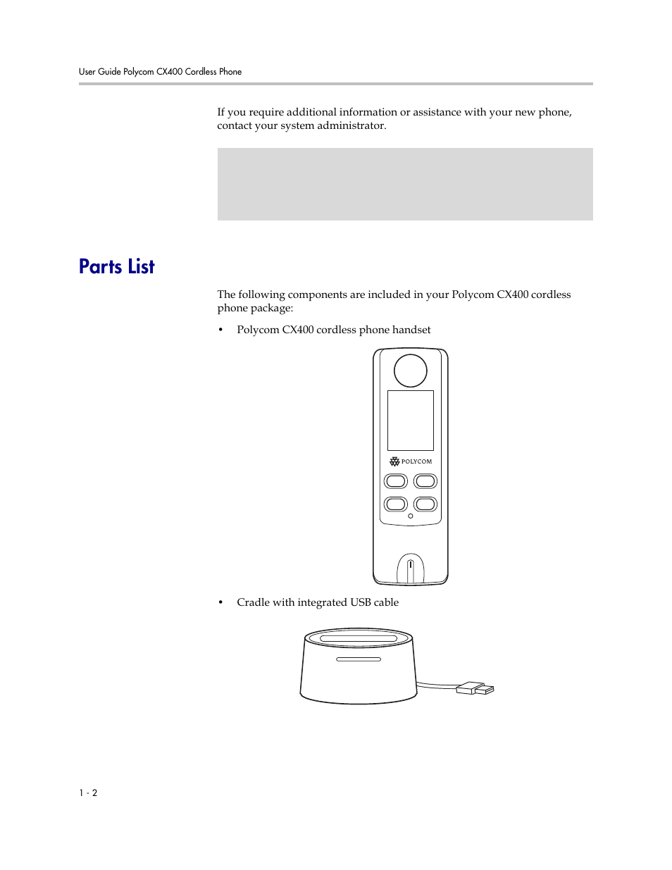 Parts list, Parts list –2 | Polycom CX400 User Manual | Page 8 / 42