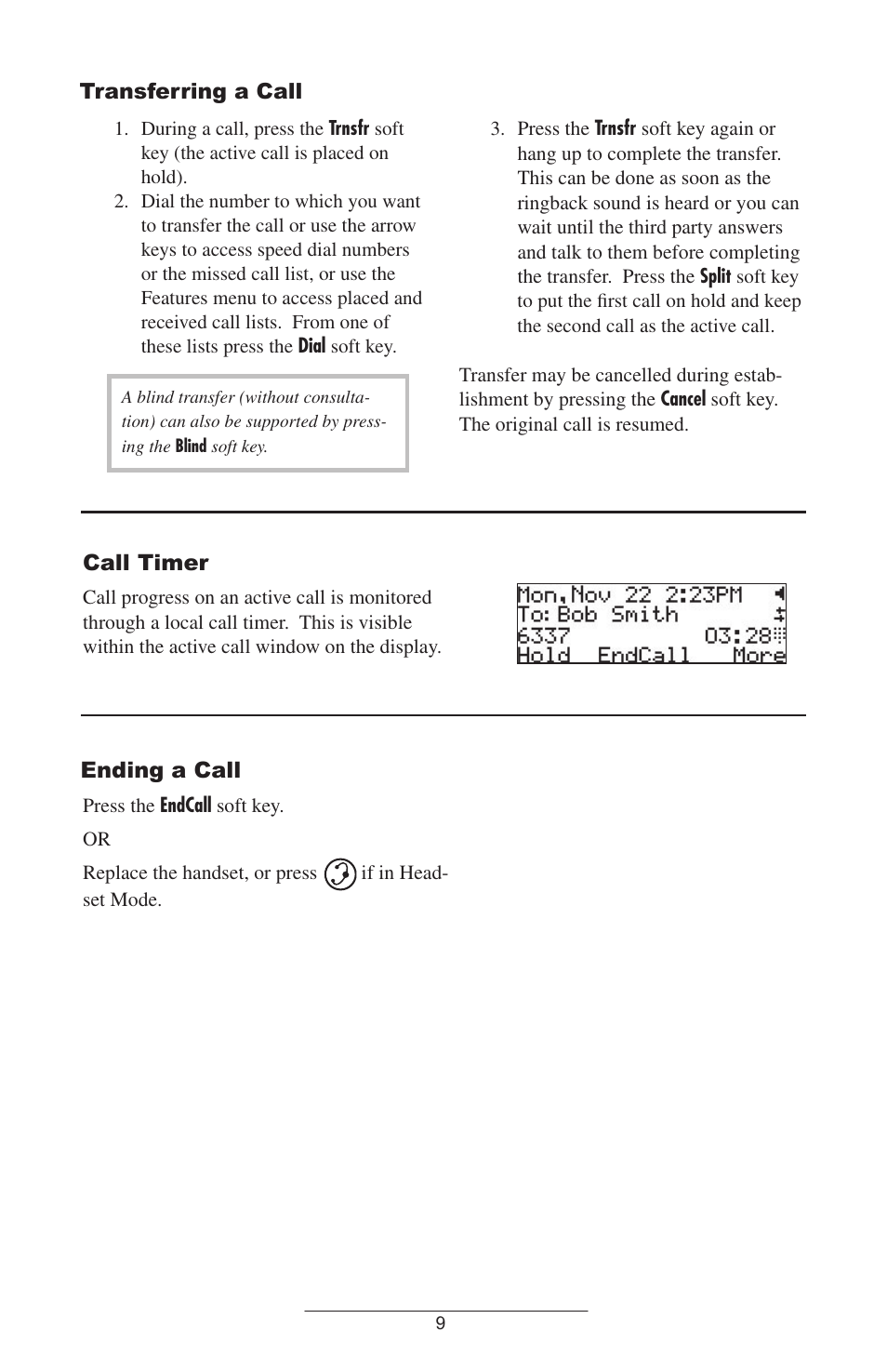 Transferring a call, Call timer, Ending a call | Polycom SOUNDPOINT IP 300 User Manual | Page 12 / 30