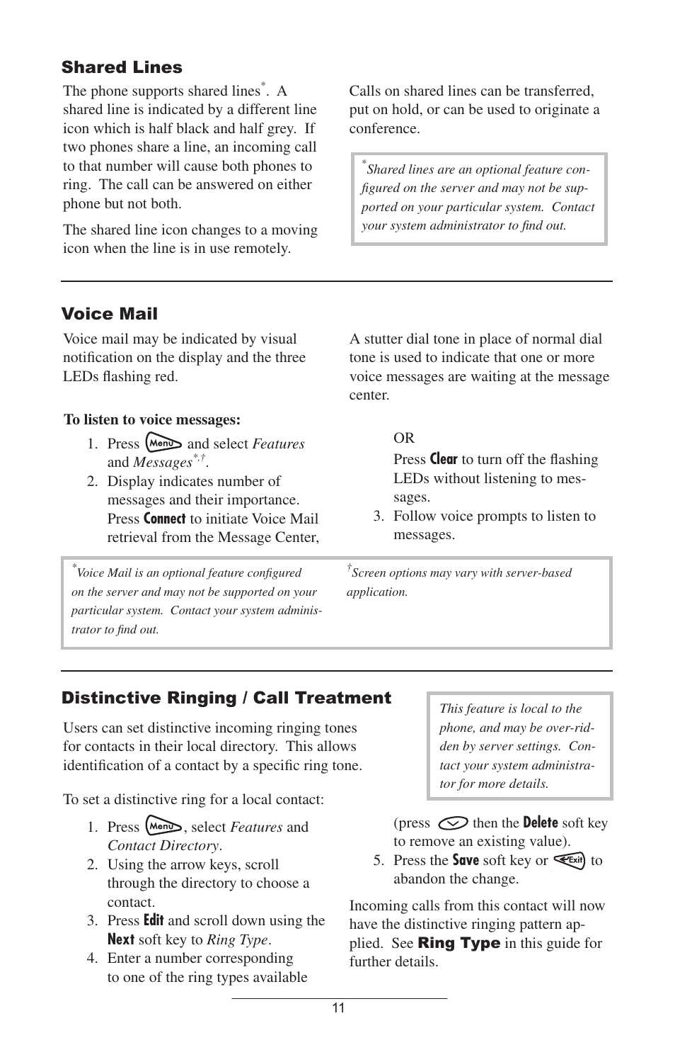 Shared lines, Voice mail, Distinctive ringing / call treatment | Shared lines voice mail | Polycom SoundStation IP 4000 SIP 1.6 User Manual | Page 14 / 24
