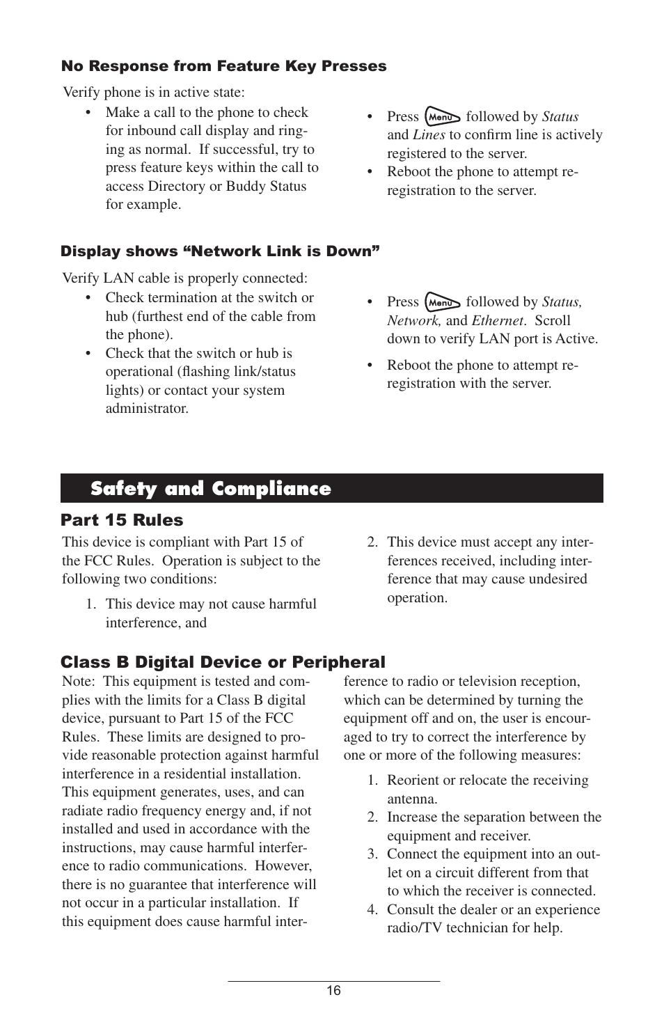 Safety and compliance, Part 15 rules, Class b digital device or peripheral | Polycom SoundStation IP 4000 SIP 1.6 User Manual | Page 19 / 24