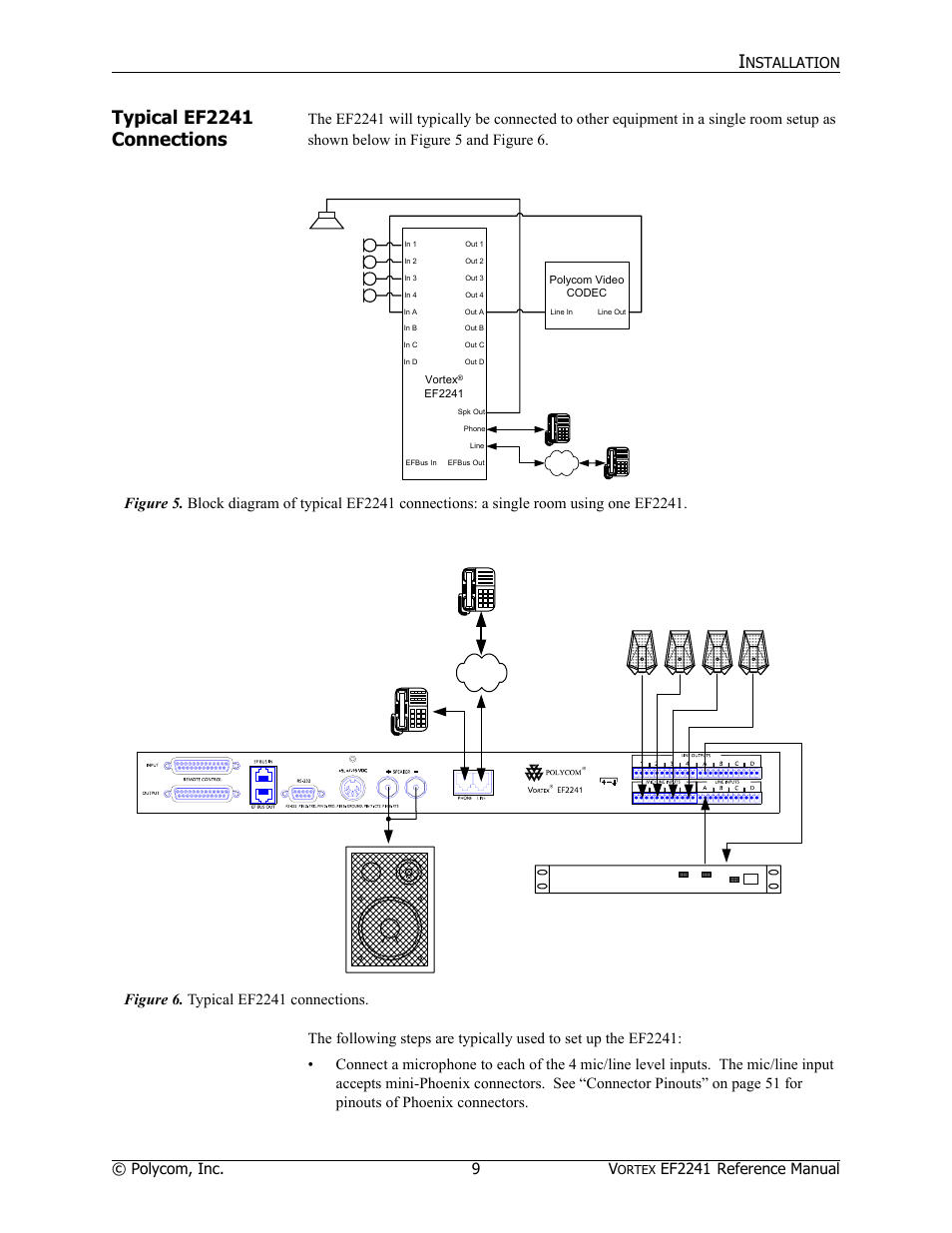 Typical ef2241 connections, Polycom, inc. 9 v, Ef2241 | Reference manual, Nstallation | Polycom EF2241 User Manual | Page 11 / 68