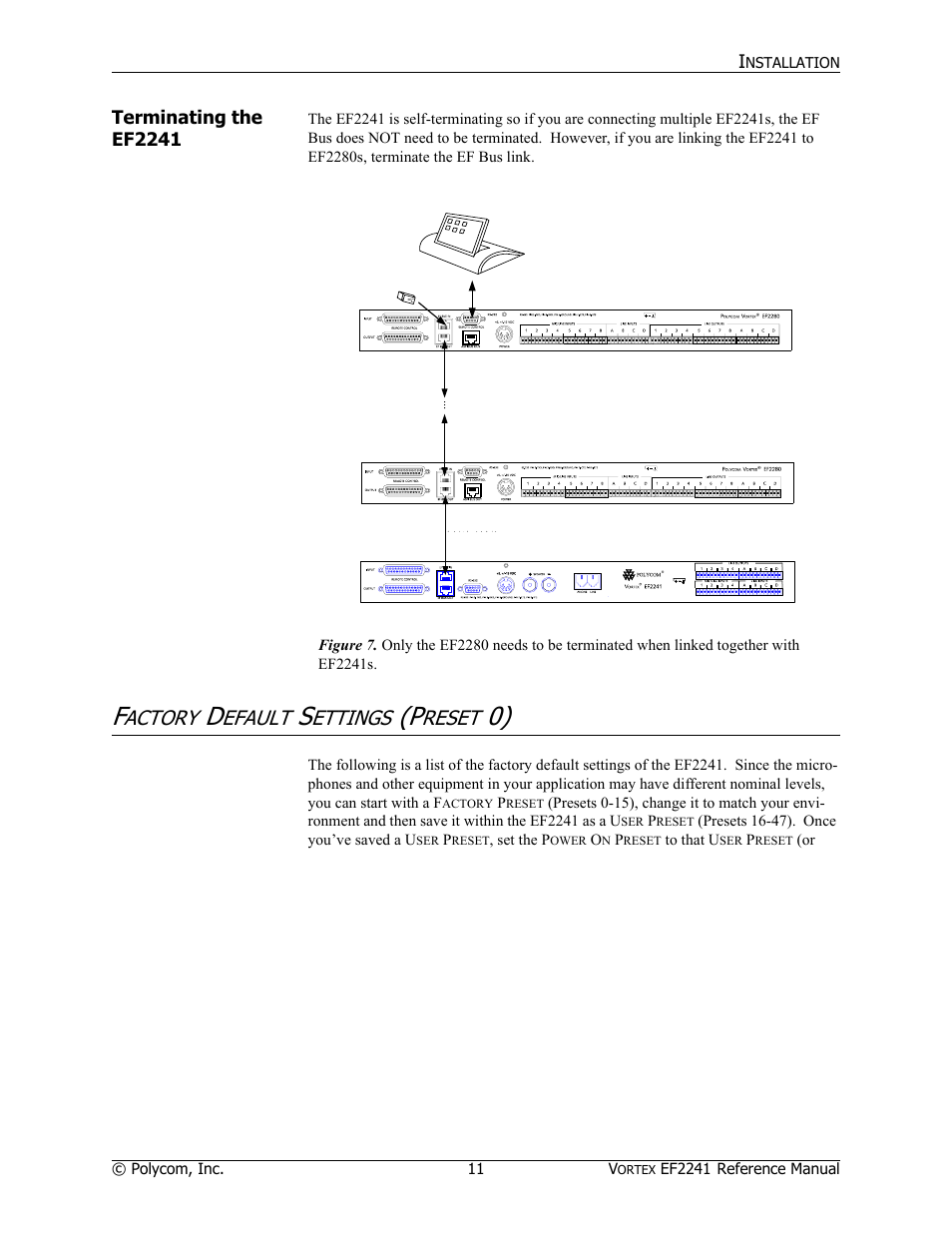 Actory, Efault, Ettings | Reset | Polycom EF2241 User Manual | Page 13 / 68