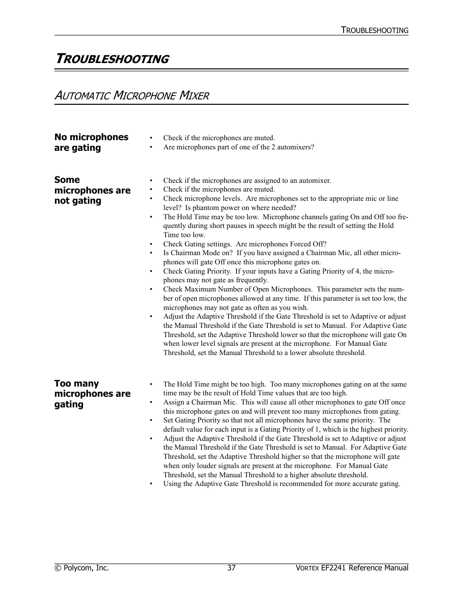 Roubleshooting, Utomatic, Icrophone | Ixer | Polycom EF2241 User Manual | Page 39 / 68