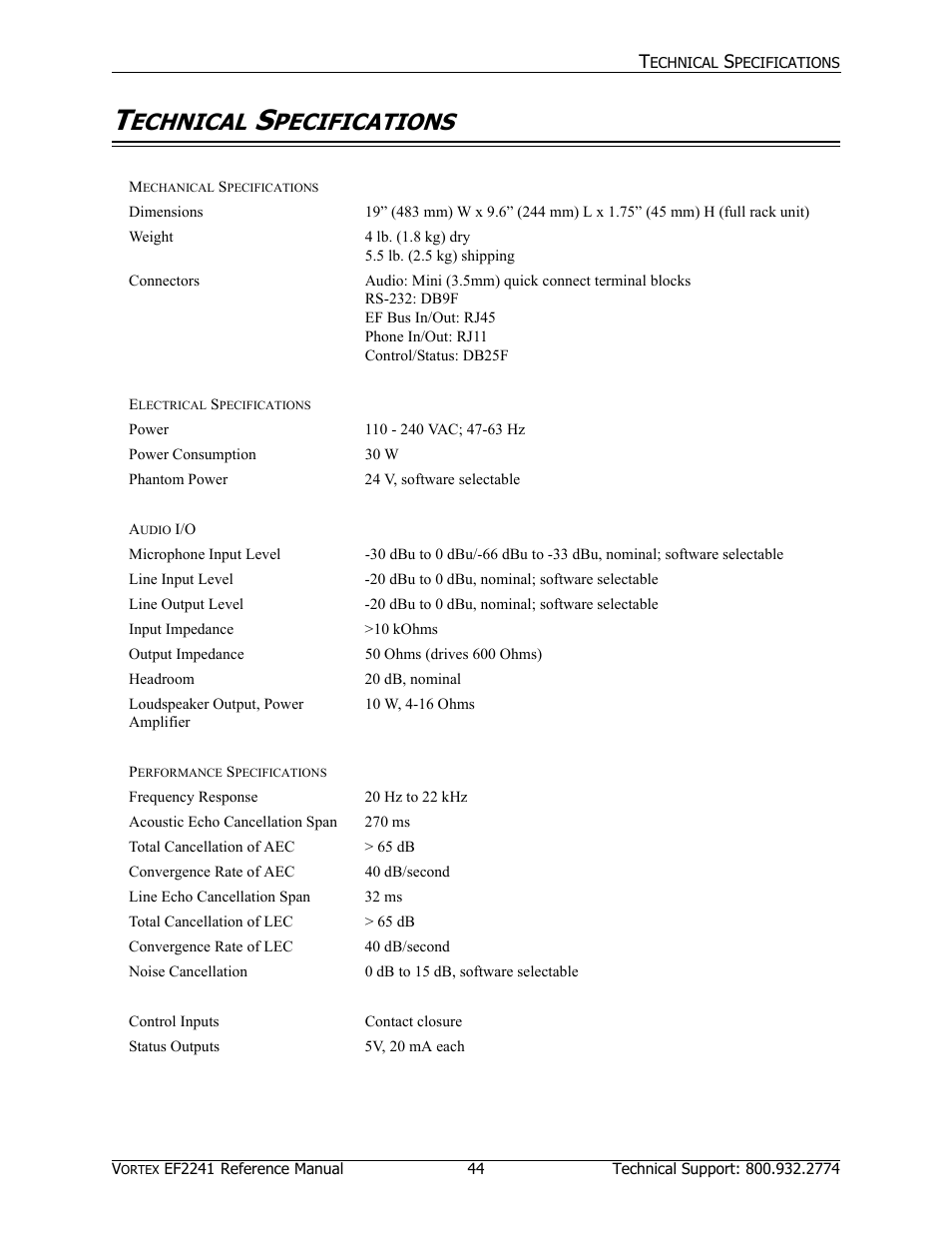 Echnical, Pecifications | Polycom EF2241 User Manual | Page 46 / 68