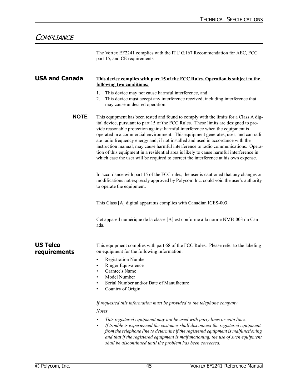 Ompliance | Polycom EF2241 User Manual | Page 47 / 68