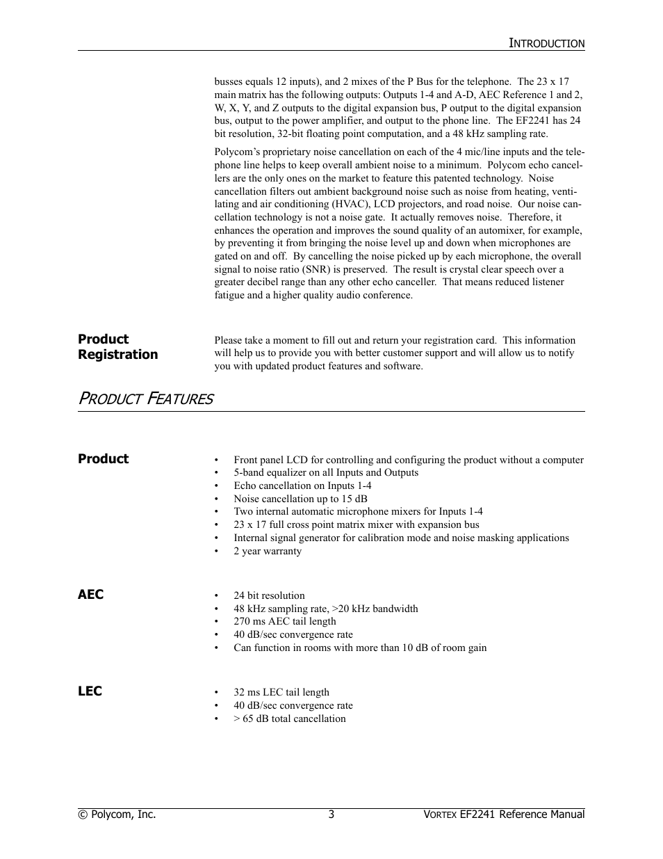 Roduct, Eatures | Polycom EF2241 User Manual | Page 5 / 68