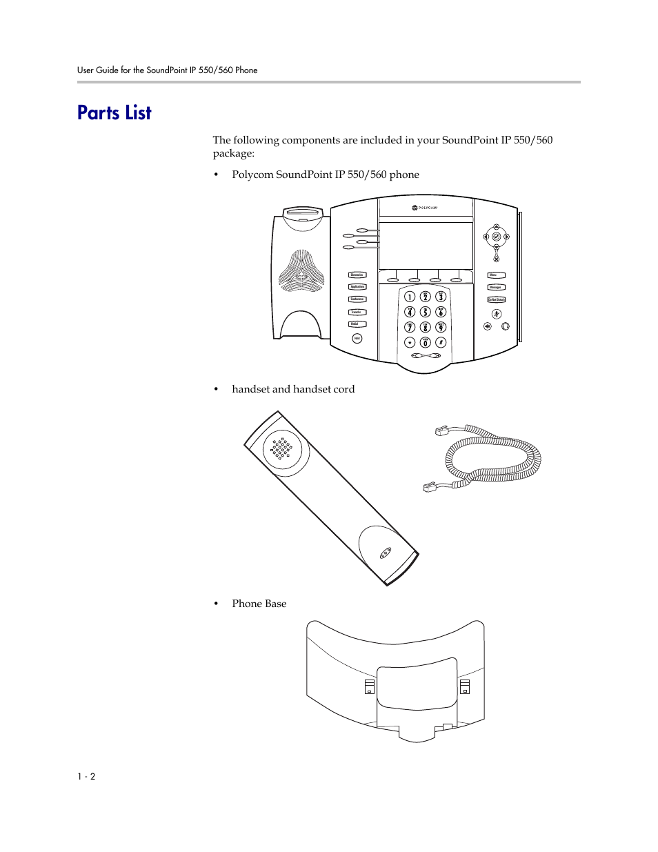 Parts list, Parts list –2 | Polycom SoundPoint IP 560 User Manual | Page 10 / 108