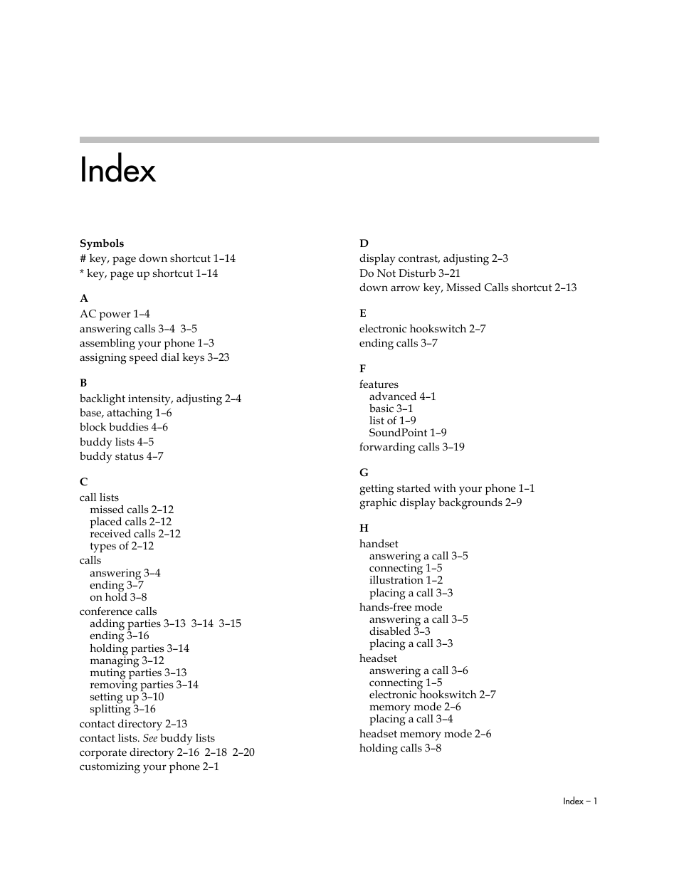 Index | Polycom SoundPoint IP 560 User Manual | Page 101 / 108