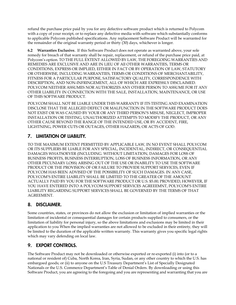 Limitation of liability, Disclaimer, Export controls | Polycom SoundPoint IP 560 User Manual | Page 107 / 108