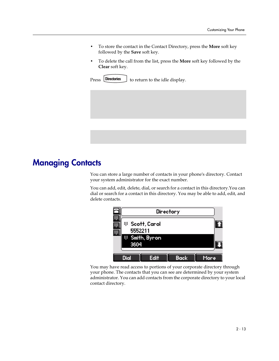 Managing contacts, Managing contacts –13 | Polycom SoundPoint IP 560 User Manual | Page 37 / 108