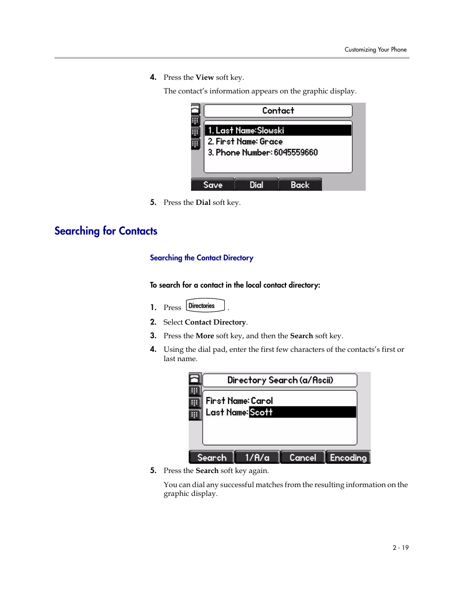 Searching for contacts, Searching for contacts –19 | Polycom SoundPoint IP 560 User Manual | Page 43 / 108