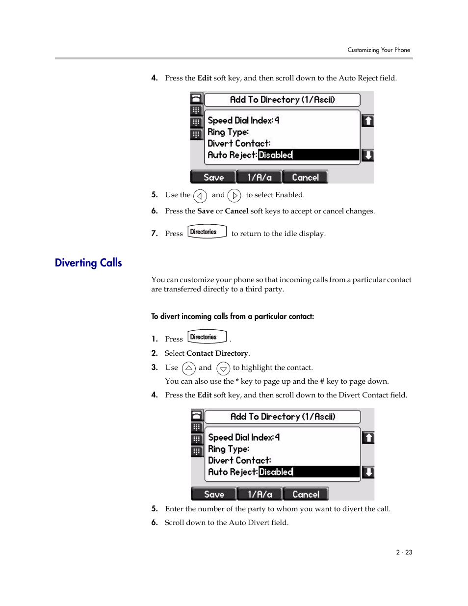 Diverting calls, Diverting calls –23 | Polycom SoundPoint IP 560 User Manual | Page 47 / 108