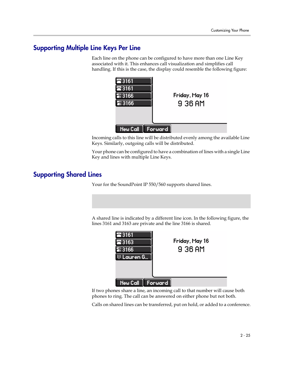 Supporting multiple line keys per line, Supporting shared lines | Polycom SoundPoint IP 560 User Manual | Page 49 / 108