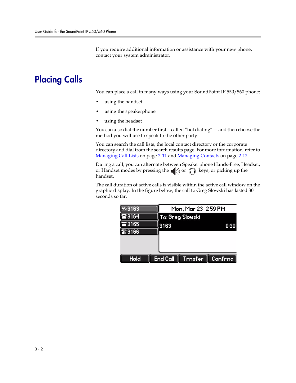 Placing calls, Placing calls –2 | Polycom SoundPoint IP 560 User Manual | Page 52 / 108