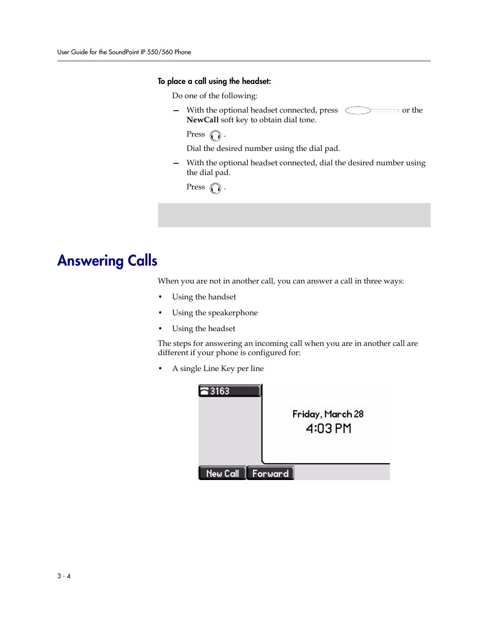 Answering calls, Answering calls –4 | Polycom SoundPoint IP 560 User Manual | Page 54 / 108