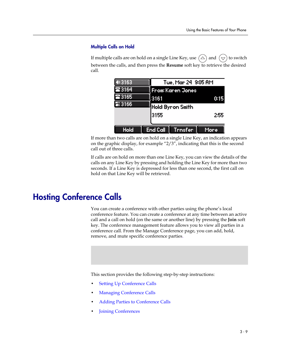 Hosting conference calls, Hosting conference calls –9 | Polycom SoundPoint IP 560 User Manual | Page 59 / 108