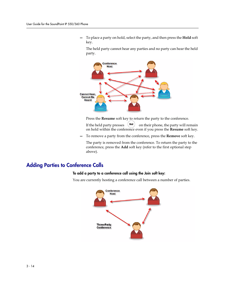 Adding parties to conference calls, Adding parties to conference calls –14 | Polycom SoundPoint IP 560 User Manual | Page 64 / 108