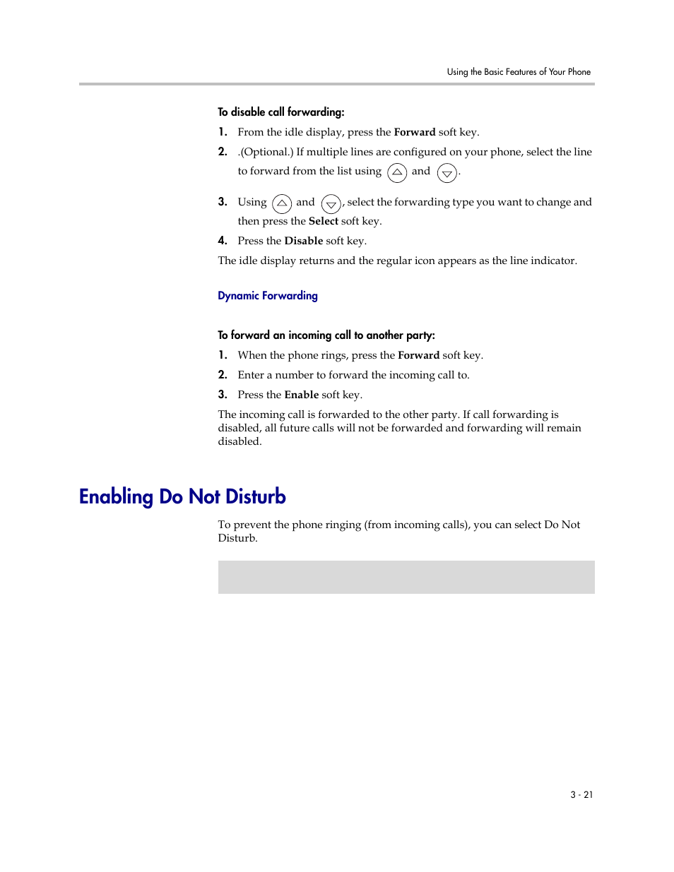 Enabling do not disturb, Enabling do not disturb –21 | Polycom SoundPoint IP 560 User Manual | Page 71 / 108