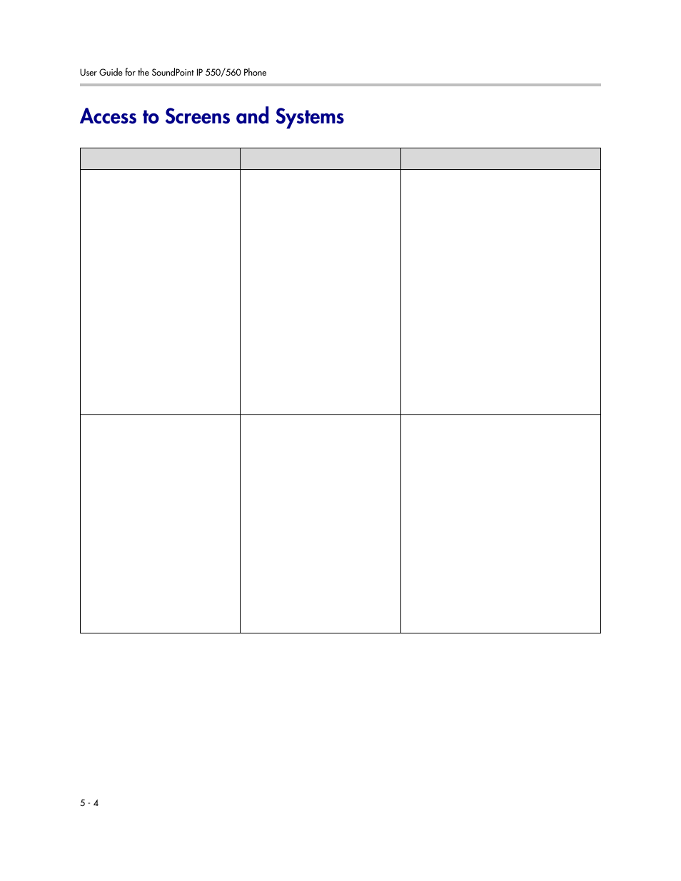 Access to screens and systems, Access to screens and systems –4 | Polycom SoundPoint IP 560 User Manual | Page 88 / 108