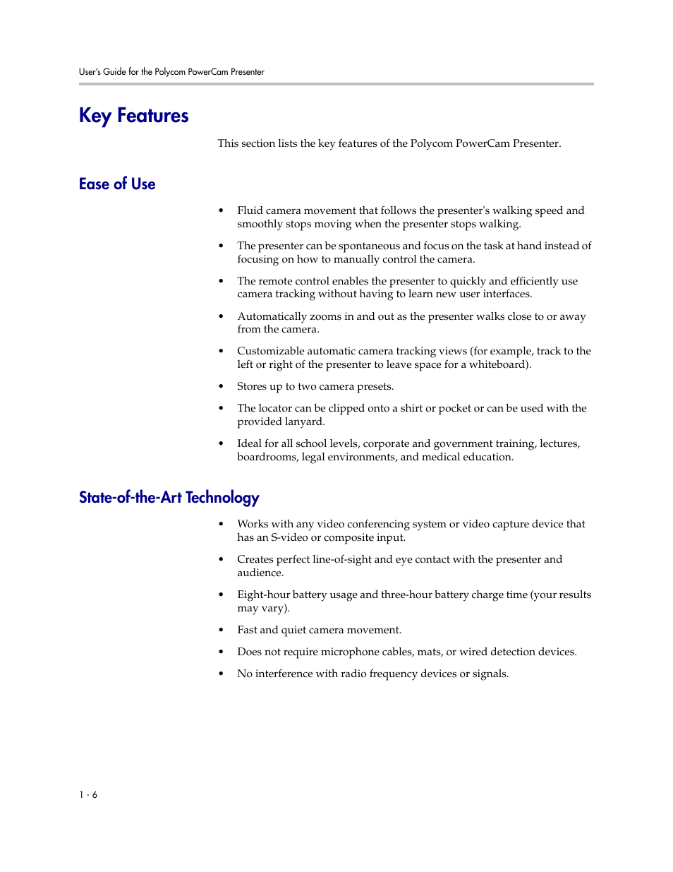 Key features, Ease of use, State-of-the-art technology | Key features -6, Ease of use -6 state-of-the-art technology -6 | Polycom 3725-24004-001/A User Manual | Page 12 / 52