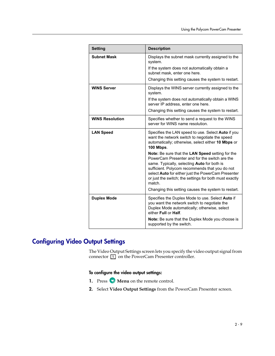 Configuring video output settings, Configuring video output settings -9 | Polycom 3725-24004-001/A User Manual | Page 21 / 52